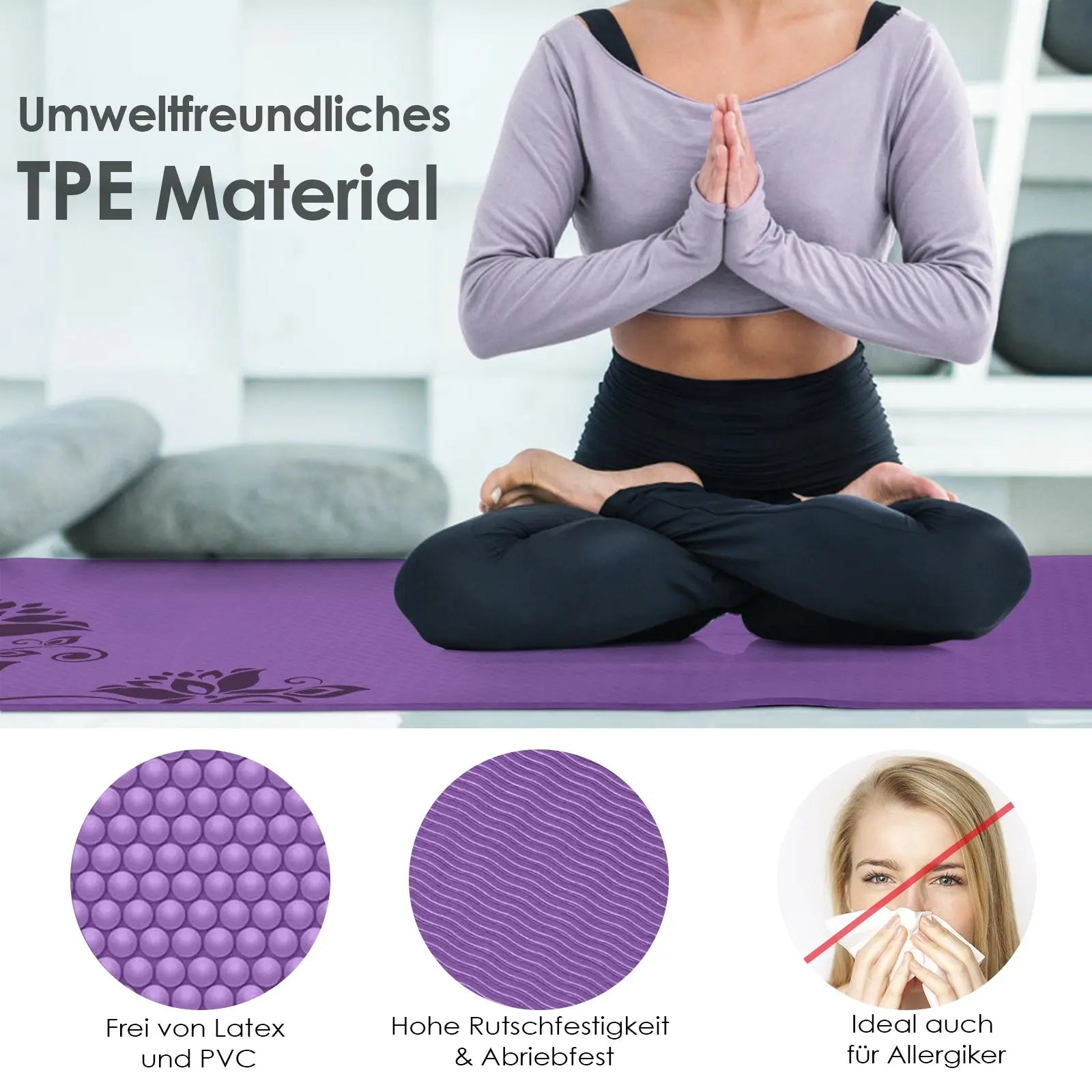 INTEY Yogamatte Gymnastikmatte rutschfest TPE rutschfest Übungsmatte Sportmatte Fitnessmatte für Fitness & Gymnastik mit Tragegurt - Maße 180 x 60 x 0.7cm