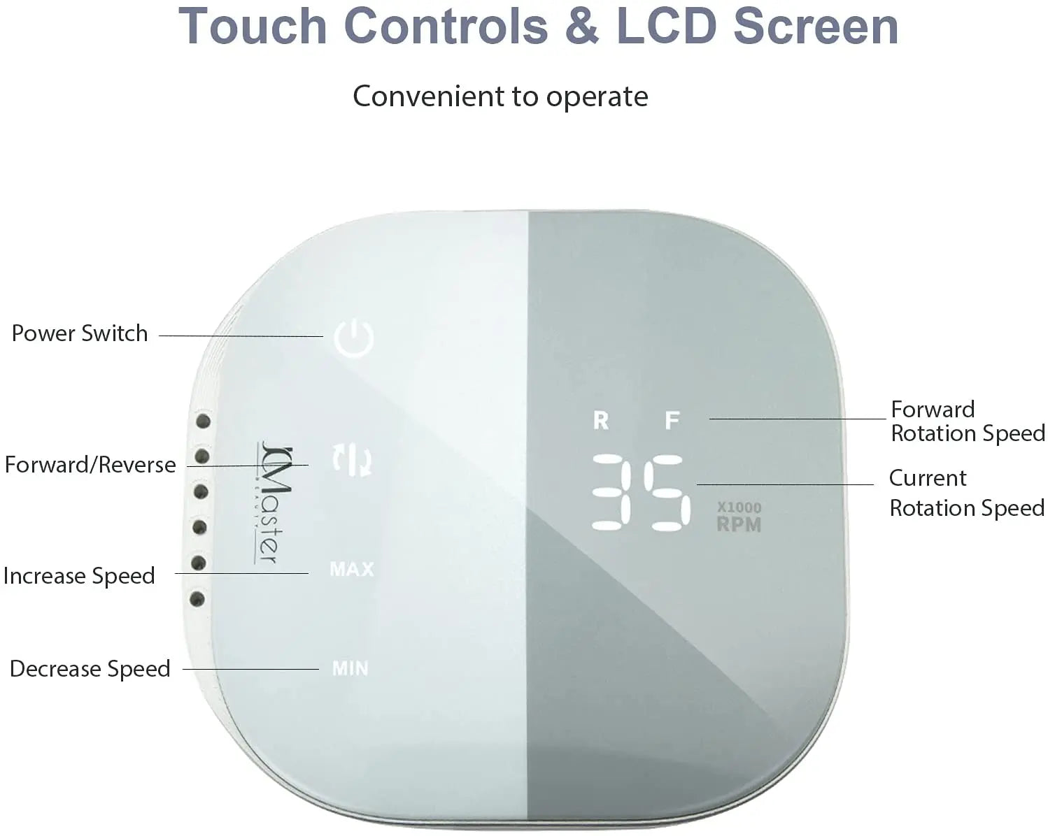 Coupe-ongles premium JCMaster TouchPro+ 35000 tr/min, fonction tactile, 4x embouts avec modèle 2022