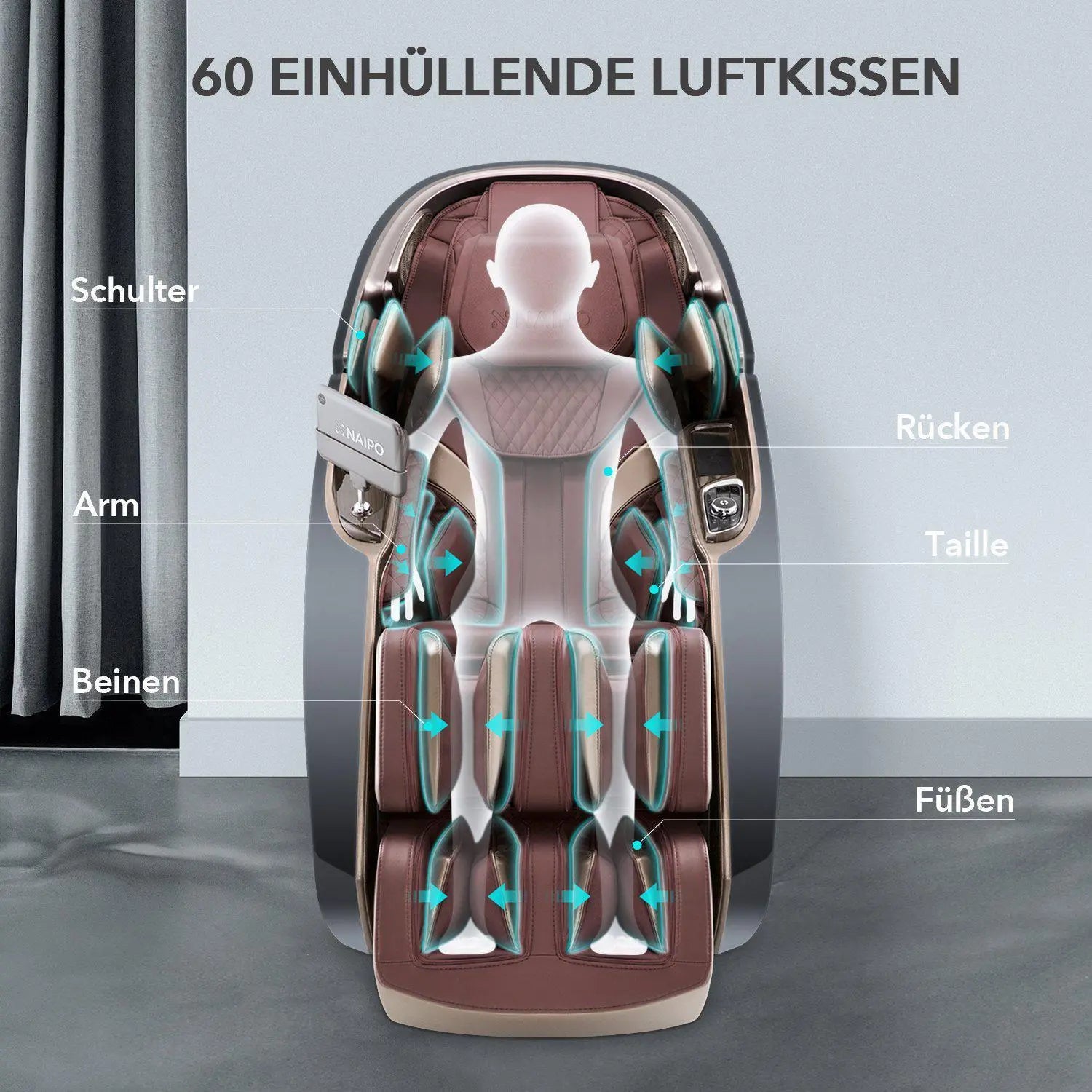 NAIPO 4D High-End Massagesessel S89, Raumkapsel-Design, Aromatherapie, Wärmetherapie, 8-Zoll-Tablet-Steuerung