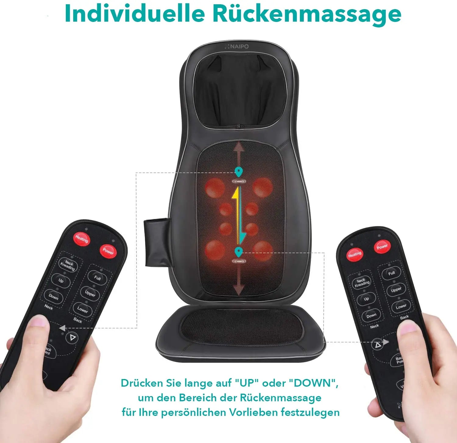 NAIPO Massageauflage Shiatsu ,Massagesitzauflage Rückenmassagegerät mit Wärmefunktion