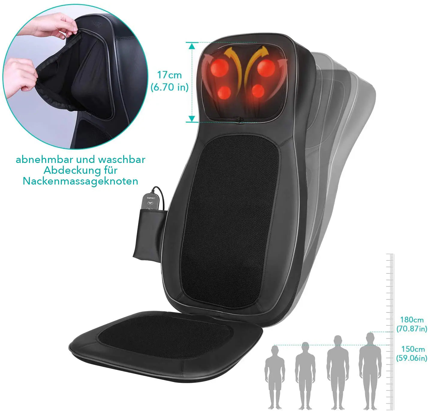 NAIPO Massageauflage Shiatsu ,Massagesitzauflage Rückenmassagegerät mit Wärmefunktion