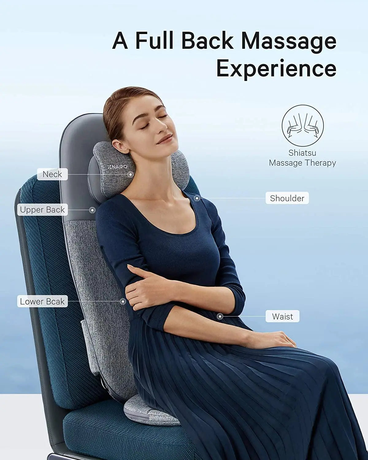 NAIPO massagematta oCuzen - 2021 modell, för nacke, rygg, midja massagedyna