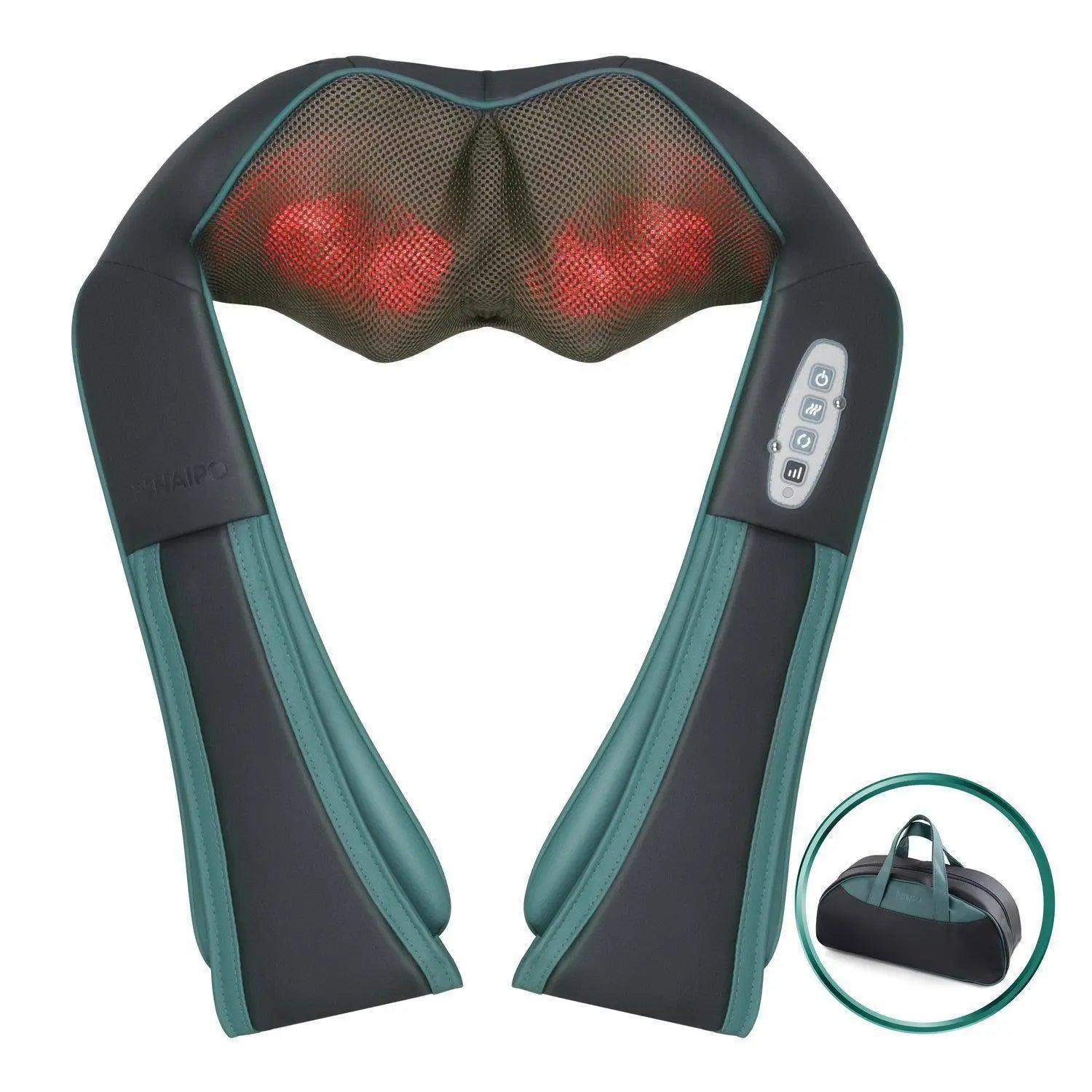 NAIPO Schulter Massagegerät Kabellos Nackenmassagegerät Shiatsu Elektrisch Massage mit Wärmefunktion Nacken Rücken 3D-Rotation Massager